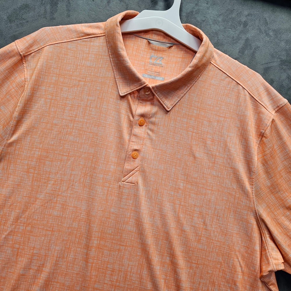 Cutter & Buck Mens XL Orange Crosshatch DryTec UPF 50+ Short Sleeve Golf Polo